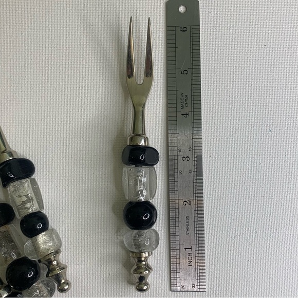 4 Glass Beaded Stainless Steel Forks Appetizers Olives Charcuterie Cocktail Set - Picture 10 of 15